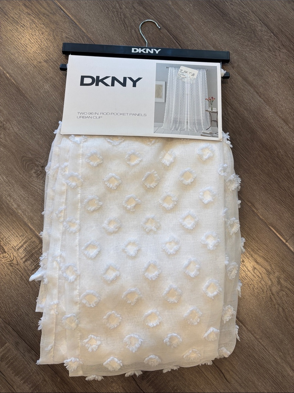 NWT! DKNY White Sheer Curtain Panels with Raised Dot Texture